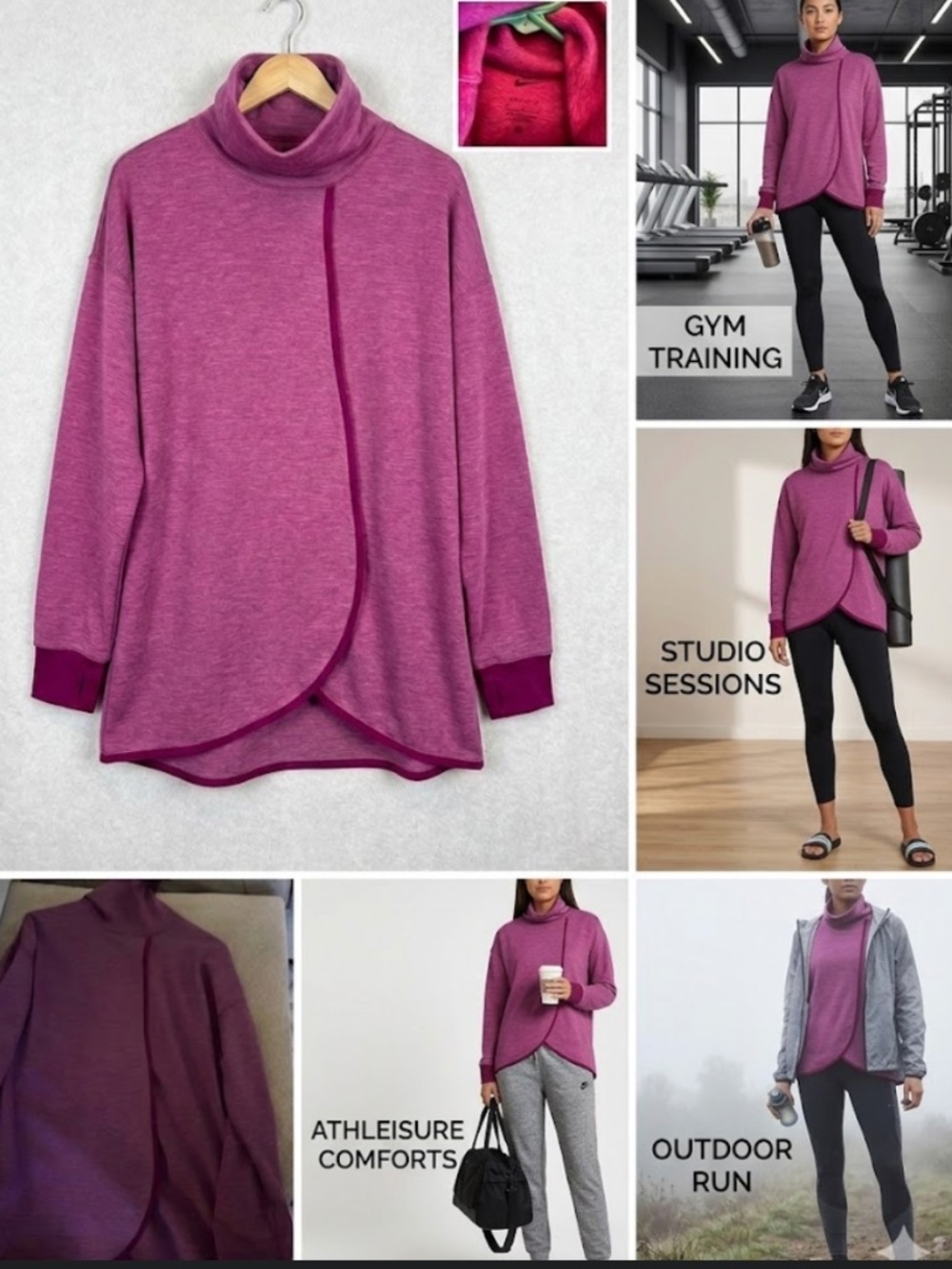 Nike Dri-FIT Crossover Wrap Front Hoodie - Heathered Purple - Size L